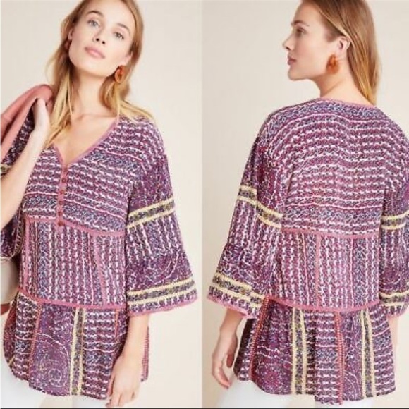 Anthropologie Tops - Maeve by Anthropologie Lilya Boho Tunic Silk Shirt size Small